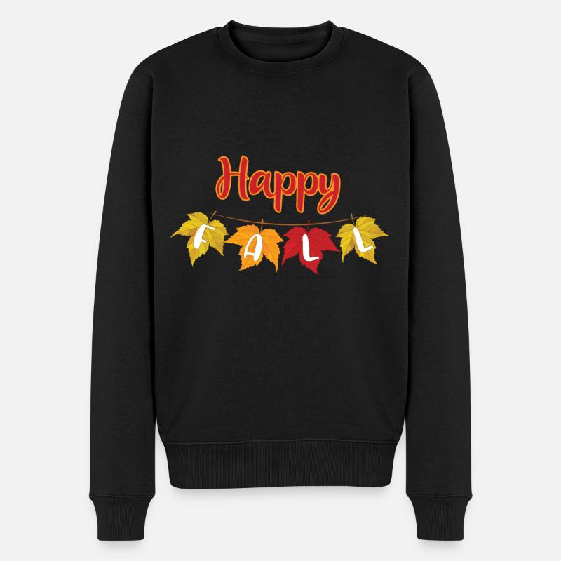 Happy Fall - Herbstlaub - Männer Premium Bio Pullover - Schwarz