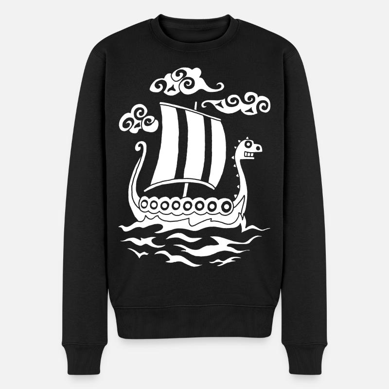 Lustiger weißer Drakkar - Männer Premium Bio Pullover - Schwarz