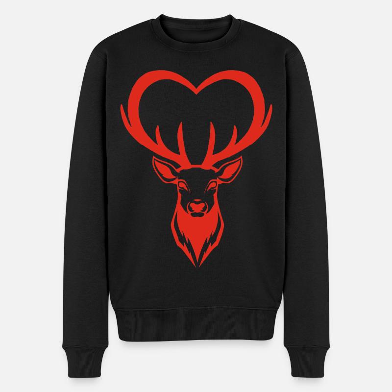 Rothirschherz - Männer Premium Bio Pullover - Schwarz