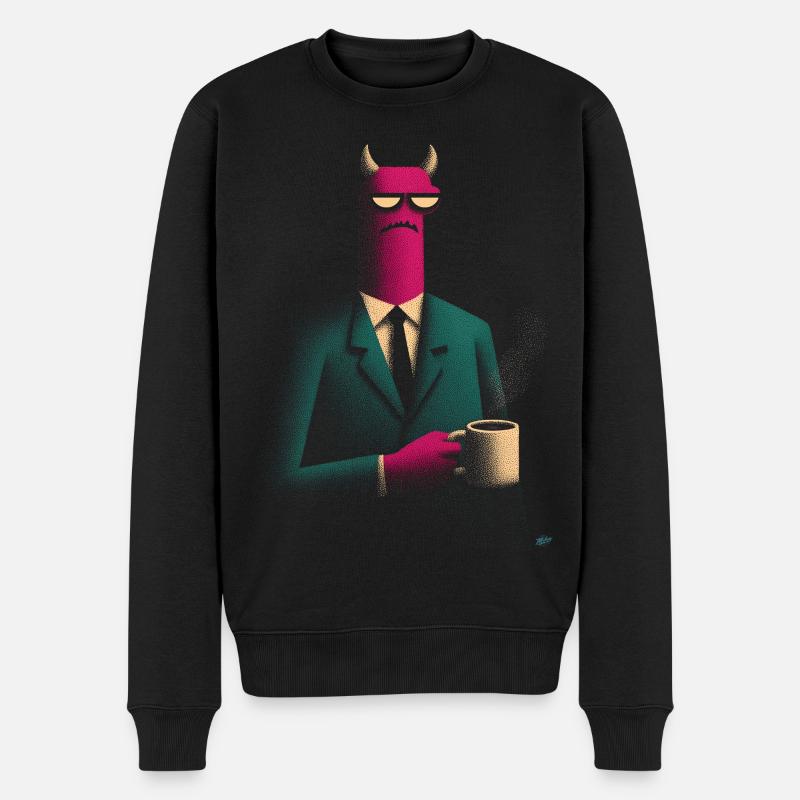 Démon en costume avec café - Pull Premium bio Homme - noir