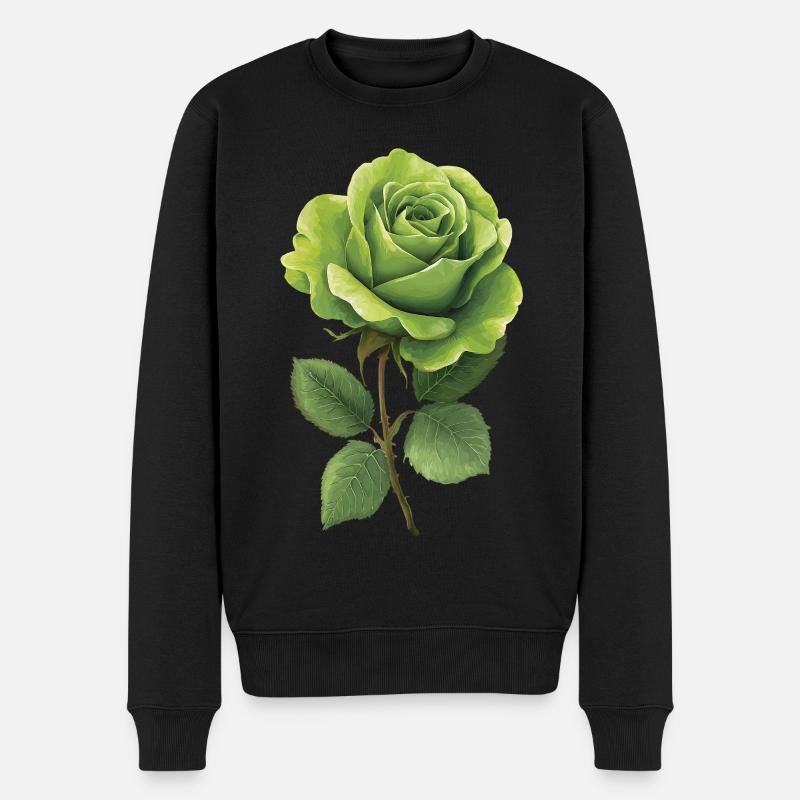 Grüne Rose - Männer Premium Bio Pullover - Schwarz
