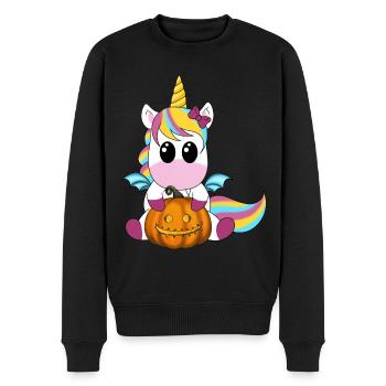 Licorne avec lanterne à la citrouille - Pull Premium bio Homme - noir - Devant - Nico (187cm)