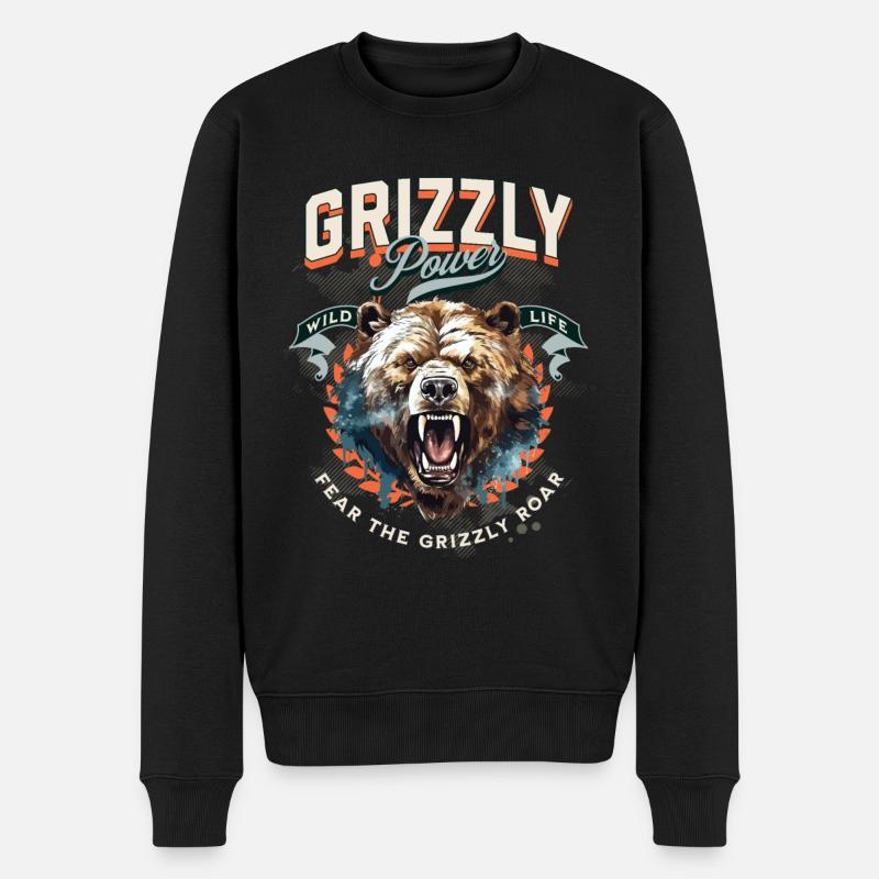 Bär Grizzly Brüllt Bärenkopf Natur Wildnis Wald - Männer Premium Bio Pullover - Schwarz