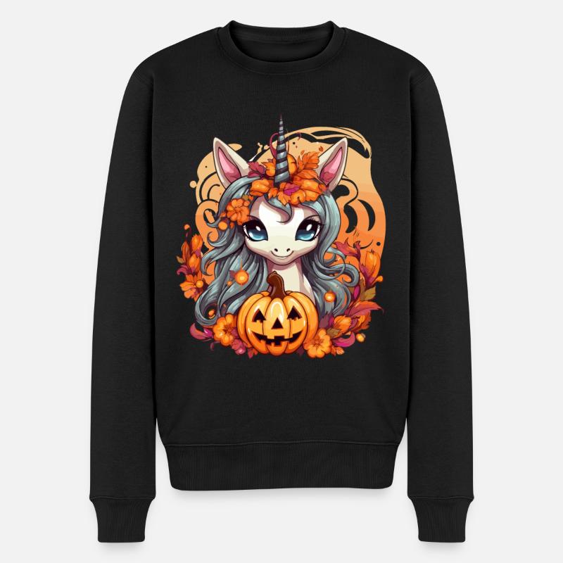 Einhorn Halloween - Männer Premium Bio Pullover - Schwarz