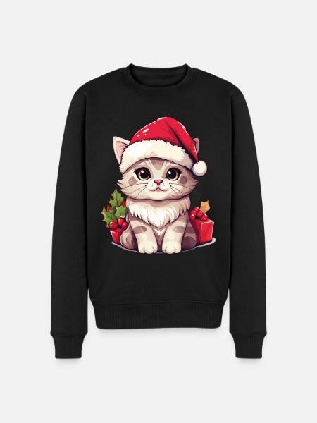 Cat Christmas Christmas Cat Cute Cartoon - Men's Premium Organic Jumper - black