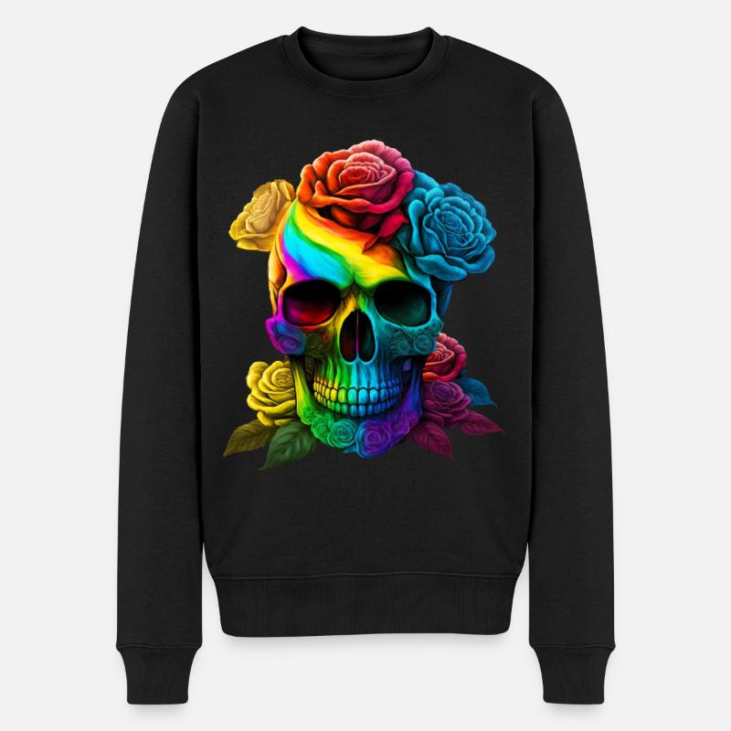 Totenkopf in Regenbogenfarben - Männer Premium Bio Pullover - Schwarz