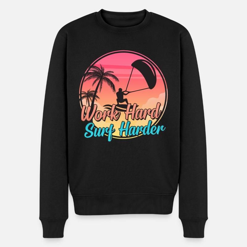 Travailler dur Surf Harder: Kite Kiteboard Kiteboarding - Pull Premium bio Homme - noir