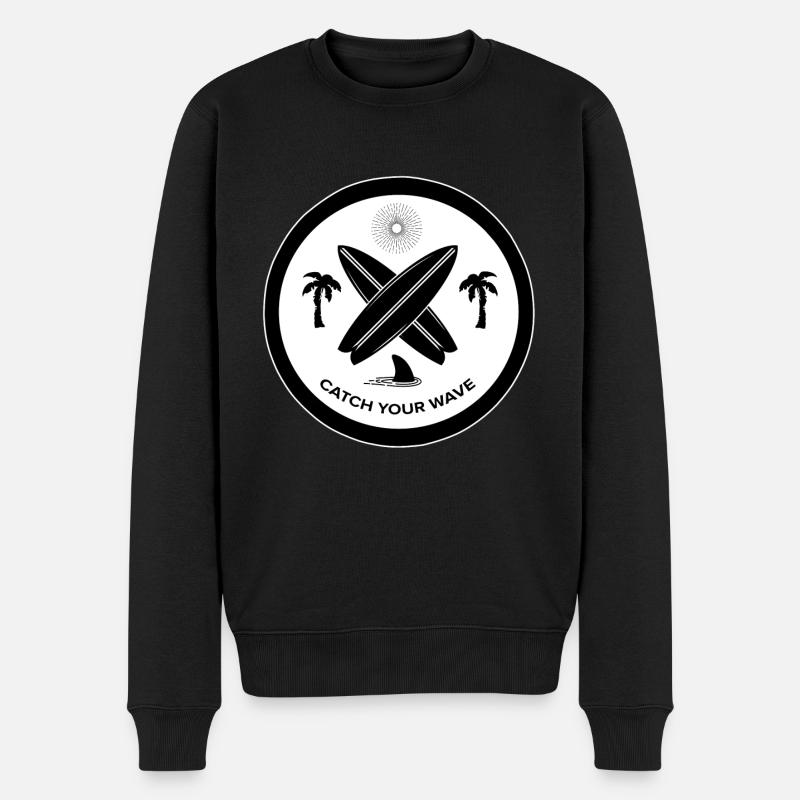 Catch Your Wave - Bekomme deine Welle Surf - Männer Premium Bio Pullover - Schwarz