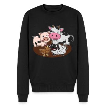 Animaux de ferme porc vache boeuf poulet moutons - Pull Premium bio Homme - noir - Devant - Nico (187cm)