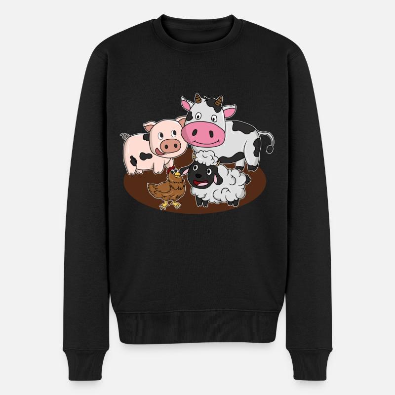 Bauernhoftiere Schwein Kuh Rind Huhn Schaf - Männer Premium Bio Pullover - Schwarz