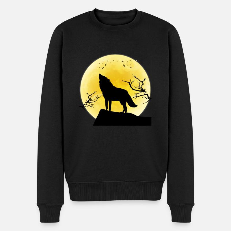 Vollmond Wolf Geschenk - Männer Premium Bio Pullover - Schwarz