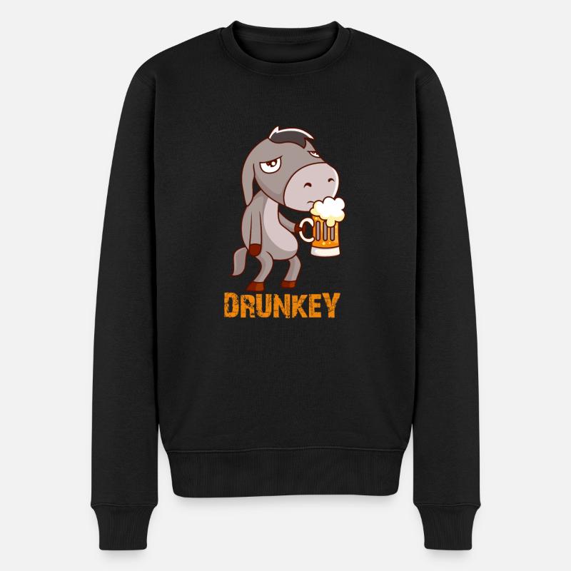 Drunkey witziger Esel mit Bier - Männer Premium Bio Pullover - Schwarz