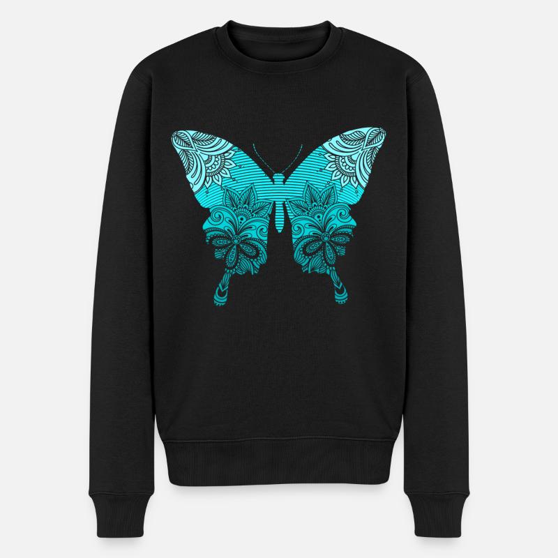 Papillon papillon mandala bleu - Pull Premium bio Homme - noir