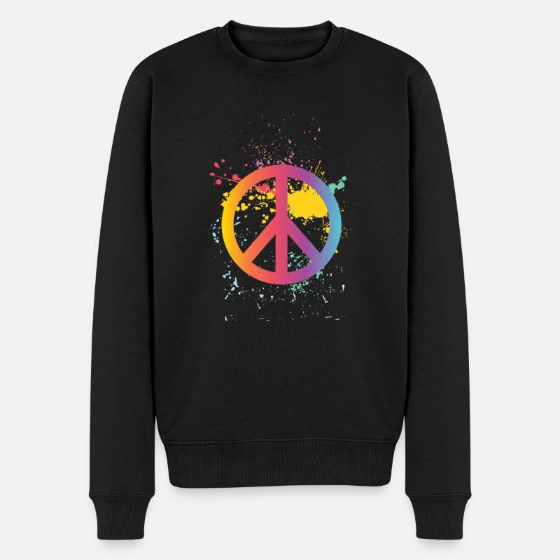 Farbenfrohes Peacezeichen Peace Symbol Frieden - Männer Premium Bio Pullover - Schwarz