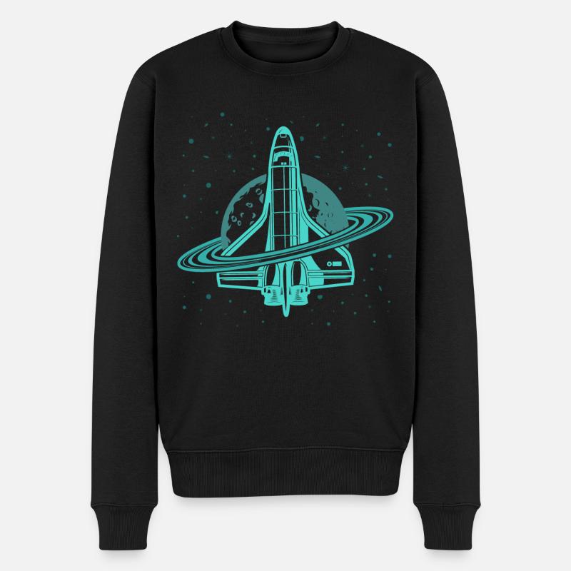Space Shuttle Weltall Saturn Planet Mond Weltall - Männer Premium Bio Pullover - Schwarz