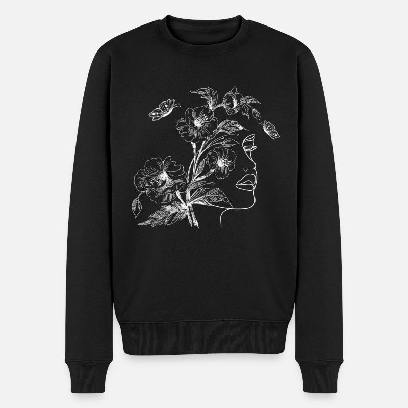 Blumen Gesicht Zeichnung Silhouette - Männer Premium Bio Pullover - Schwarz