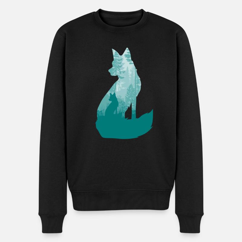Fuchs Silhouette im Wald - Männer Premium Bio Pullover - Schwarz