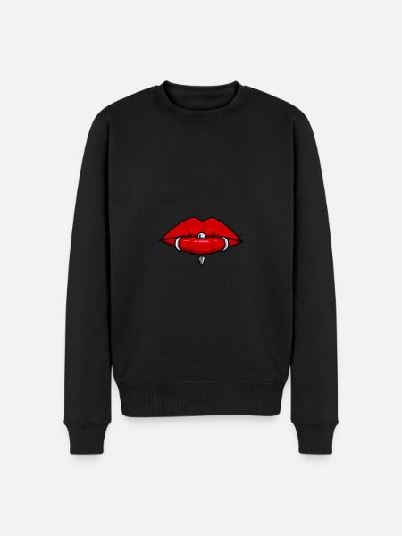 Lips with piercings lip piercing mask - Men's Premium Organic Jumper - black