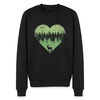 Wald Liebe Herz Silhouette Hirsch Jagd Geschenk - Männer Premium Bio Pullover - Schwarz - Vorne - Nico (187cm)