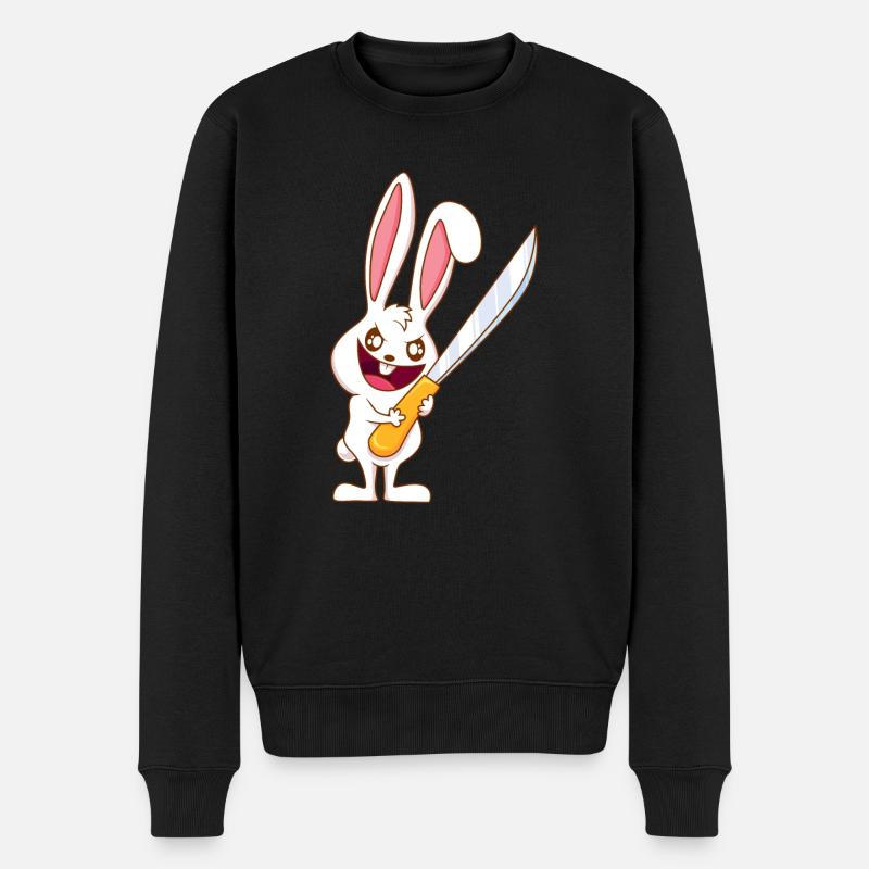 Böses Häschen Hase mit Messer lustiger Osterhase - Männer Premium Bio Pullover - Schwarz