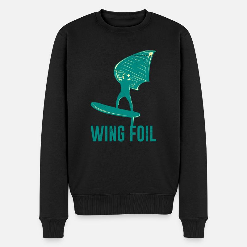 Wing Foil Wing Surf Geschenk Wassersport Foiler - Männer Premium Bio Pullover - Schwarz