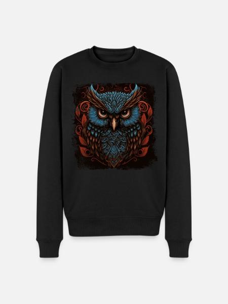 Kunstvolle Eule - Männer Premium Bio Pullover - Schwarz