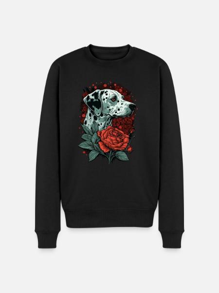 Dalmatien avec rose rouge - Pull Premium bio Homme - noir