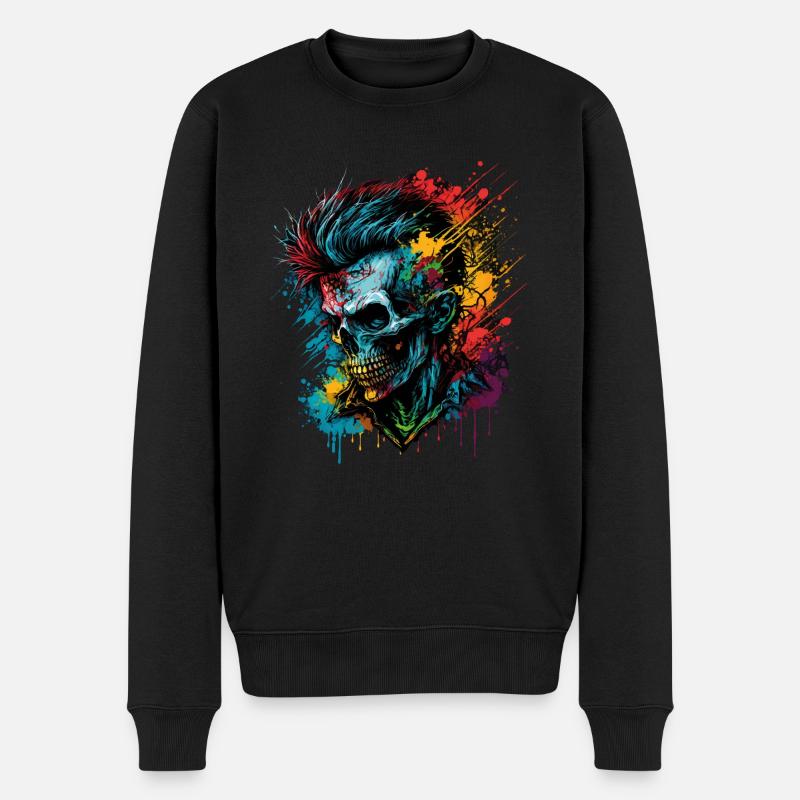 Apocalyptic Rainbow Punk Zombie - Männer Premium Bio Pullover - Schwarz