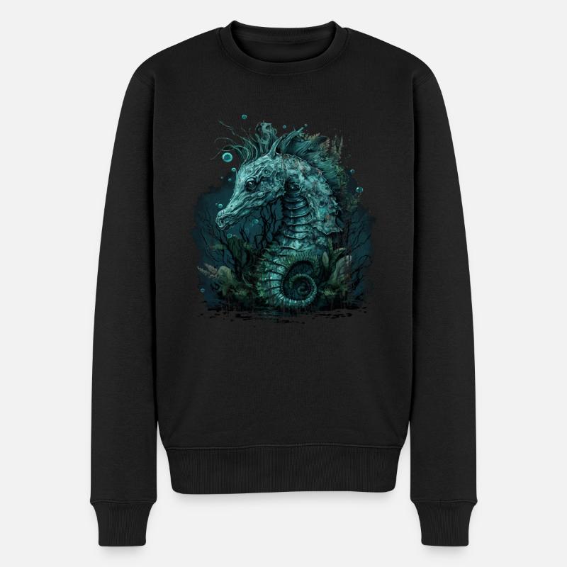 Crinchy Seepferdchen - Männer Premium Bio Pullover - Schwarz