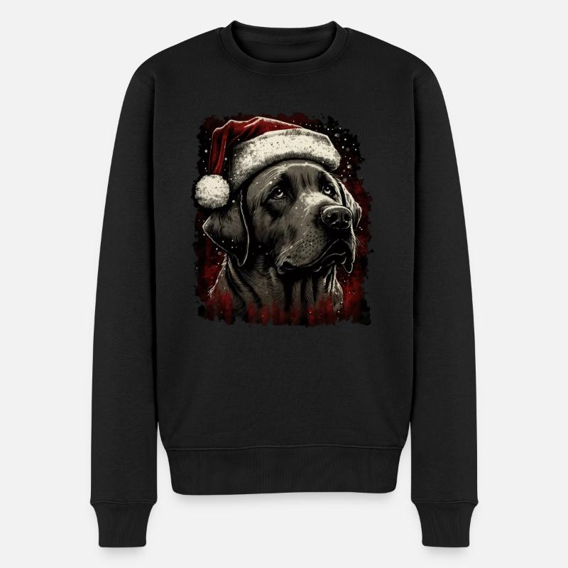 Labrador mit Weihnachtsmannmütze - Männer Premium Bio Pullover - Schwarz