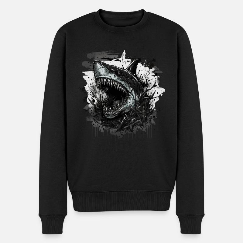 Hai mit schlechter Laune - Männer Premium Bio Pullover - Schwarz