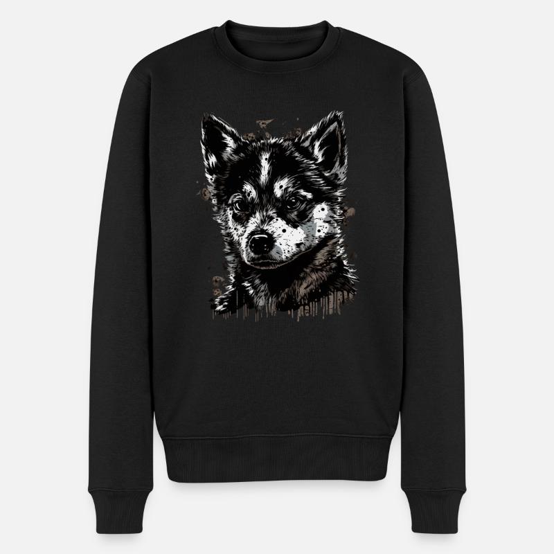 Chiot Husky - Pull Premium bio Homme - noir