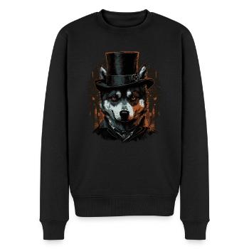 Husky Dog with top hat - Men's Premium Organic Jumper - black - Front - Nico (187cm)