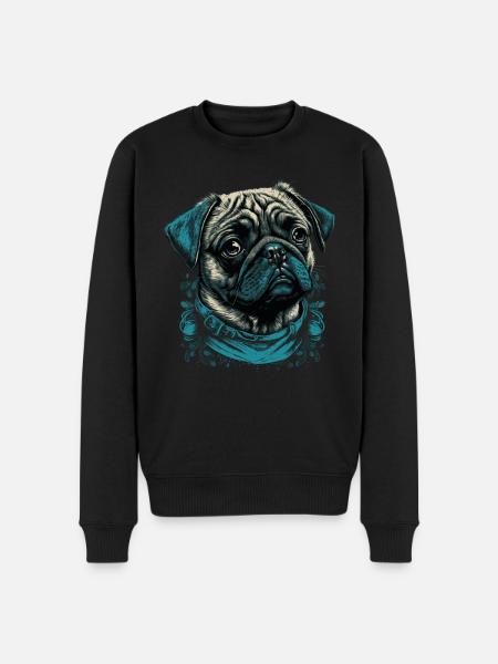Kleiner Mops Hund - Männer Premium Bio Pullover - Schwarz