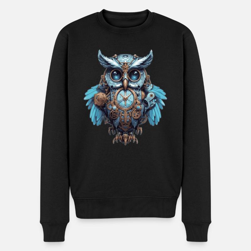 Bunte Steampunk Eule - Männer Premium Bio Pullover - Schwarz