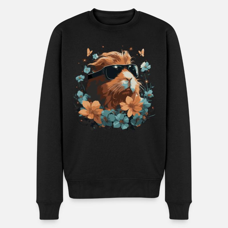 Meerschweinchen und Blumen - Männer Premium Bio Pullover - Schwarz