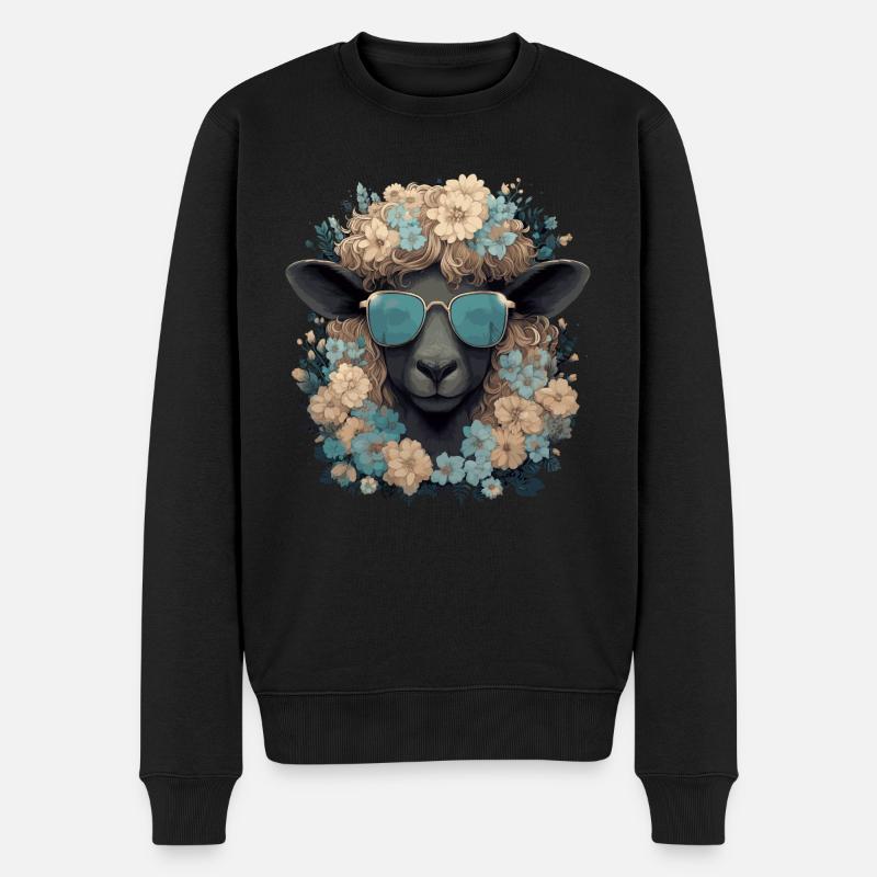 Schaf mit Sonnenbrille - Männer Premium Bio Pullover - Schwarz