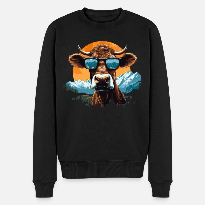 Eine Kuh mit Sonnenbrille in den Bergen - Männer Premium Bio Pullover - Schwarz