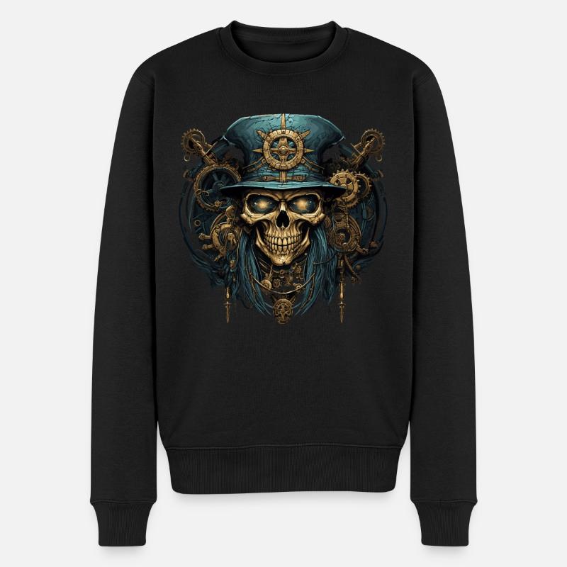 Steampunk Zombie Totenkopf - Männer Premium Bio Pullover - Schwarz