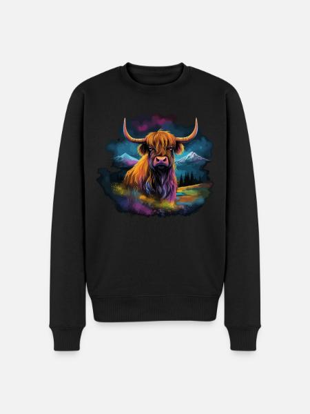 Schottisches Hochlandrind - Männer Premium Bio Pullover - Schwarz