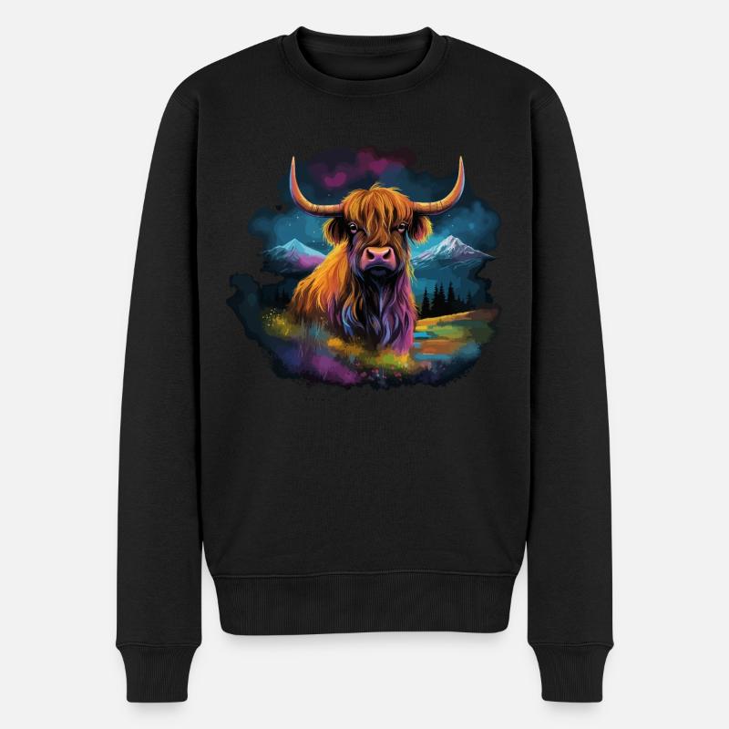 Schottisches Hochlandrind - Männer Premium Bio Pullover - Schwarz