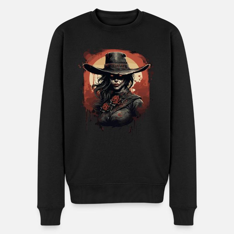 Emo Cowboy Zombie Mädchen - Männer Premium Bio Pullover - Schwarz