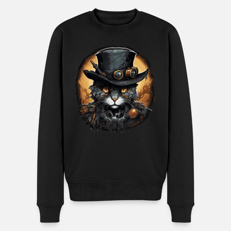 Steampunk Katze - Männer Premium Bio Pullover - Schwarz