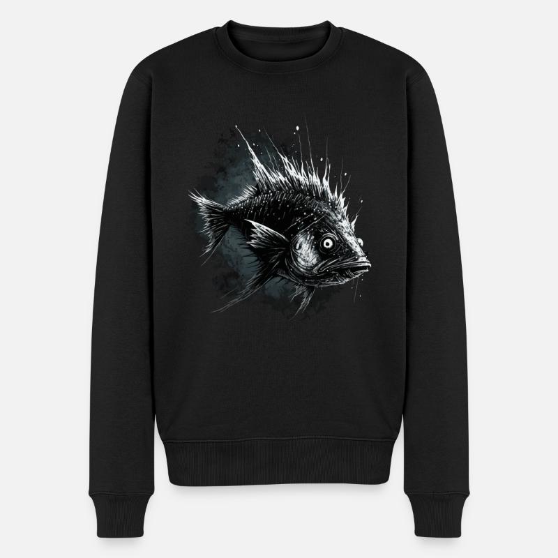 Lustiger Grusel Fisch - Männer Premium Bio Pullover - Schwarz