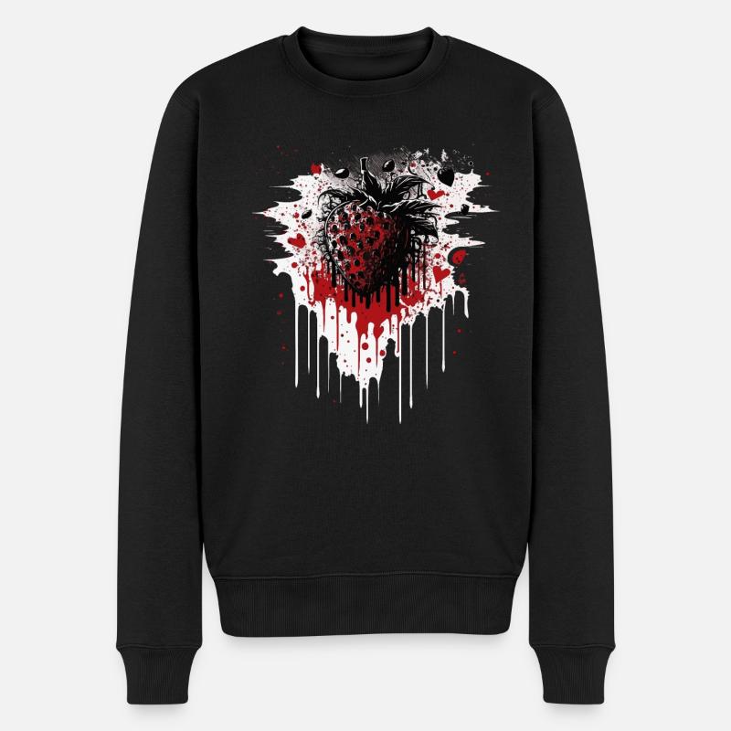 Erdbeere - Männer Premium Bio Pullover - Schwarz