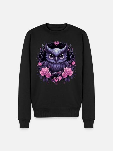 Eule und Rosen - Männer Premium Bio Pullover - Schwarz
