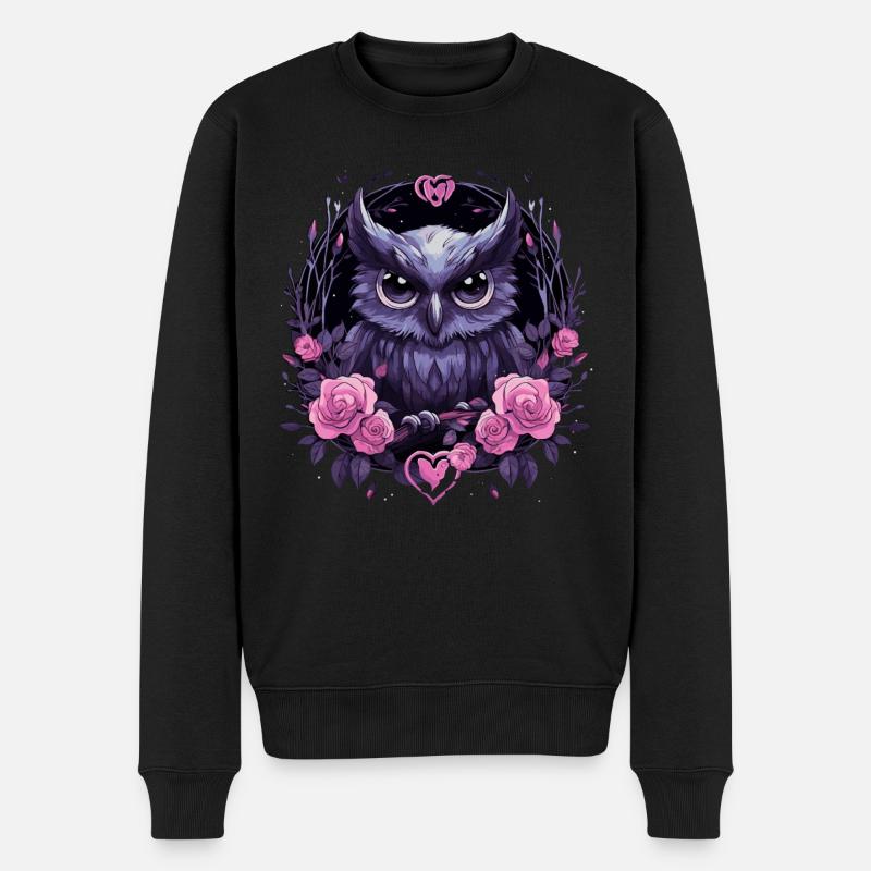 Hibou et roses - Pull Premium bio Homme - noir