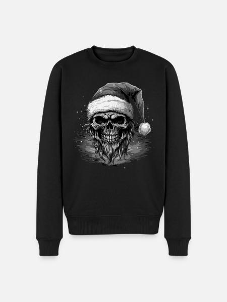 Skull with Santa Claus hat - Men's Premium Organic Jumper - black