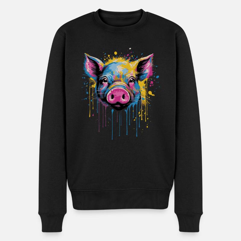 Lustiges Ferkel - Männer Premium Bio Pullover - Schwarz
