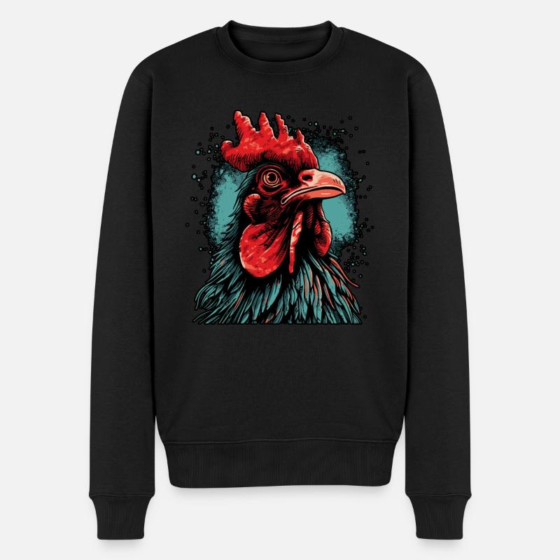 Hahn Portrait - Männer Premium Bio Pullover - Schwarz